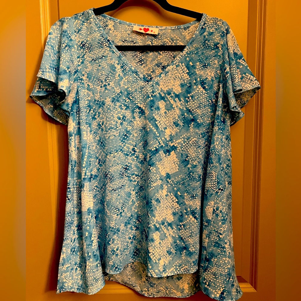 Buddy love blouse blue snake pattern. Size small.